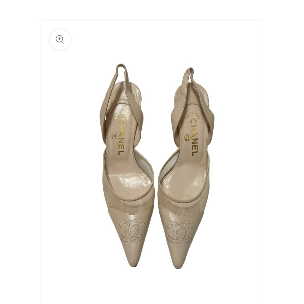 CHANEL Beige and Cream Mesh Slingback Heels - Picture 2 of 6